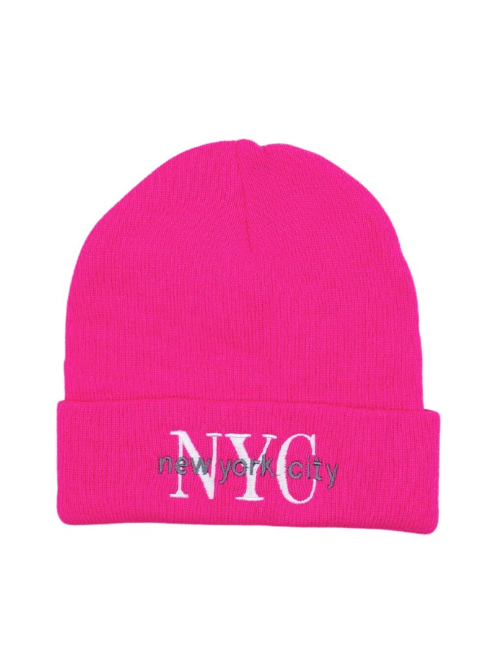 E by Elidan Women's Hot Pink "NYC New York City" Embroidered Rib Knit Beanie